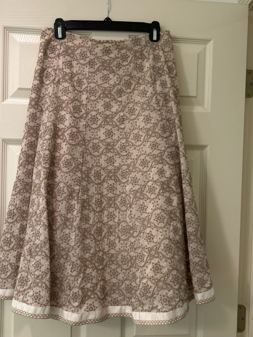Textured Beige Midi Skirt with Subtle Trim